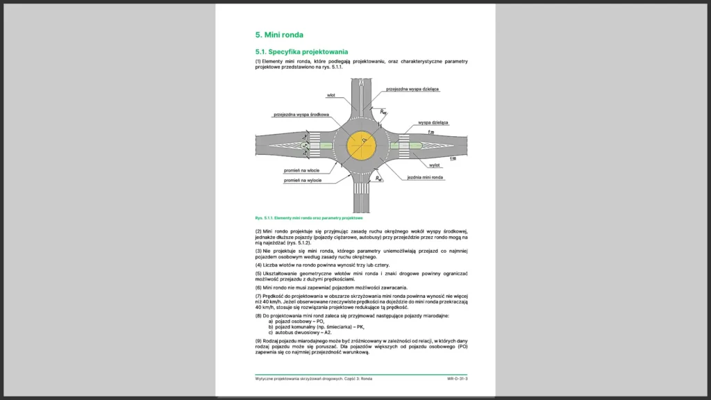 Schemat i elementy mini ronda według wytycznych WR-D-31-3.